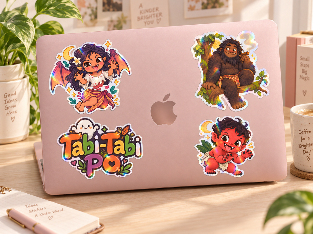 Stickers on Laptop Mockup